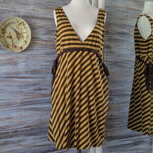 Element Striped Dress With Pockets Gold/Yellow Brown Stripes Side Ties Size L